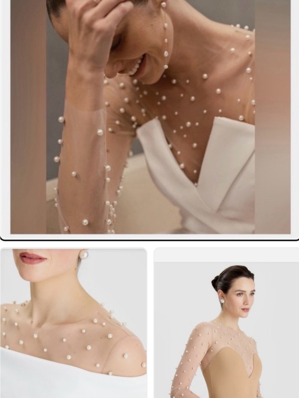 Nadine Merabi " Hettie"Pearl-Embellished Nude Bodysuit - Women Tops